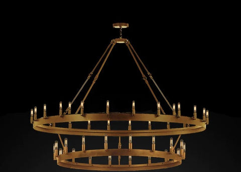 Wrought Iron Vintage Barn Metal Castile Two Tier Chandelier Chandeliers Industrial Loft Rustic Lighting W 50" H 60" - Great for the Living Room, Family Room, Foyer, and more - G7-CG/3428/24+18