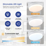 48 Inch Ceiling Fan with Light, White Flush Mount Ceiling Fan with Remote and APP Control, Dimmable and 6 Wind Speed, Modern Low Profile Fan Light for Bedroom, Covered Outdoor