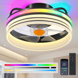 Flush Mount Ceiling Fan with RGB Light - 13Ò Small Bladeless Ceiling Fan Light with Reversible Mute Motor, RGB LED Dimmable, Low Profile Enclosed Ceiling Fans for Indoor, Kids Room, Party
