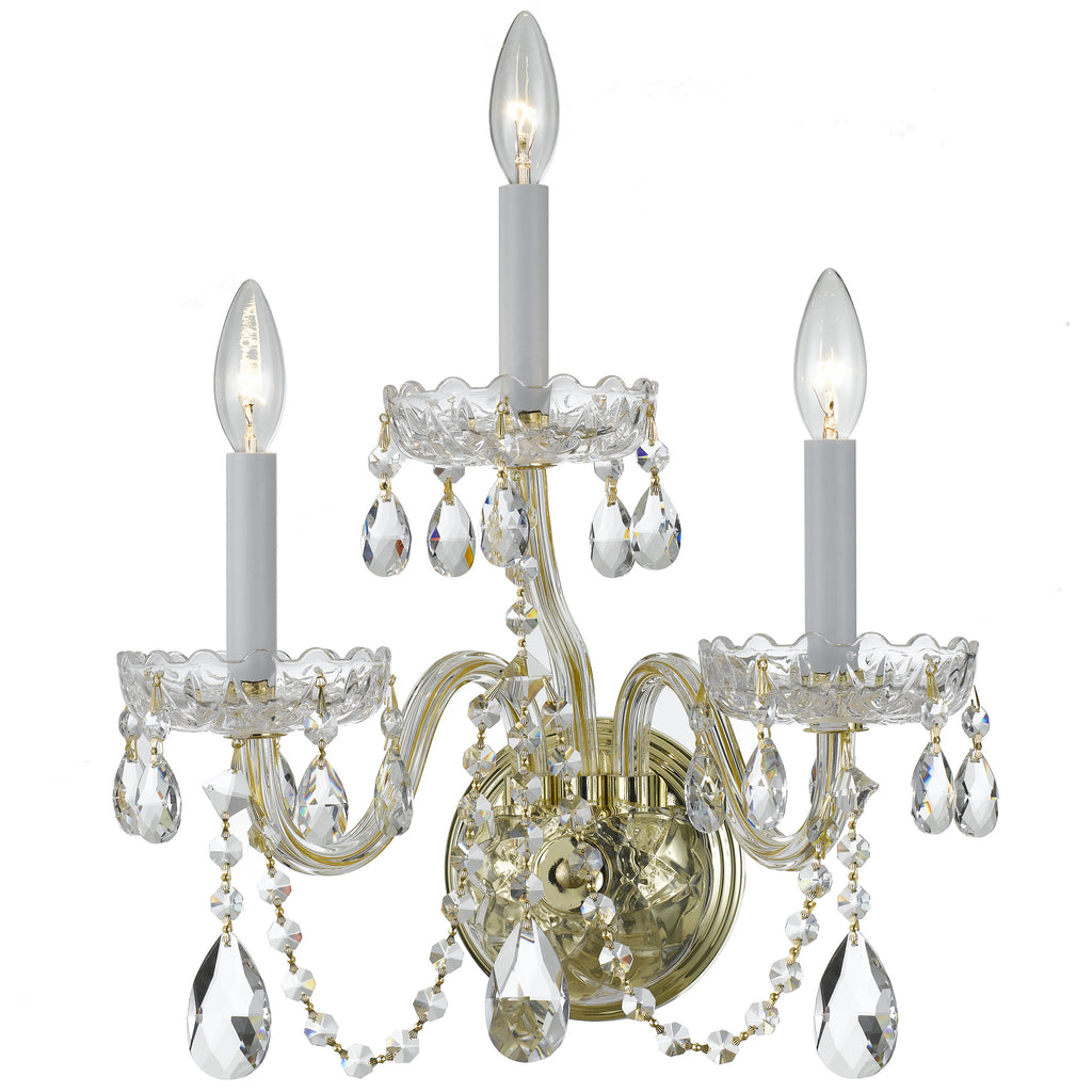 3 Light Polished Brass Crystal Sconce Draped In Clear Spectra Crystal - C193-1033-PB-CL-SAQ