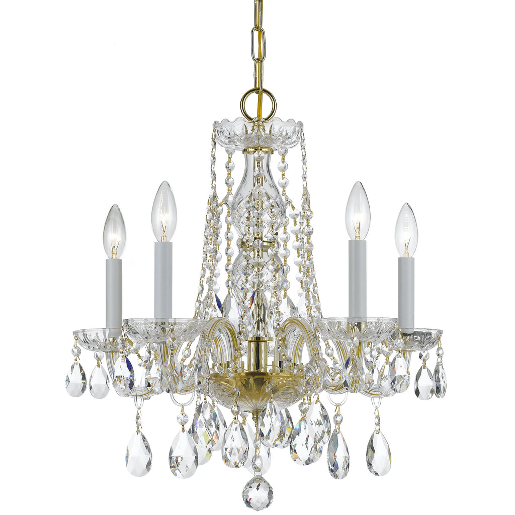 5 Light Polished Brass Crystal Mini Chandelier Draped In Clear Swarovski Strass Crystal - C193-1061-PB-CL-S