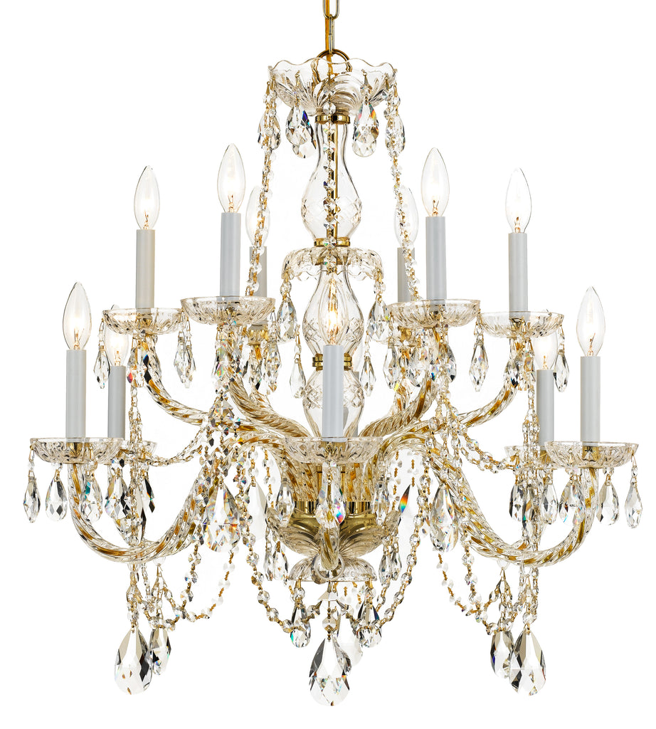 12 Light Polished Brass Crystal Chandelier Draped In Clear Swarovski Strass Crystal - C193-1135-PB-CL-S