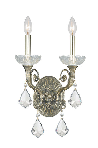 2 Light Historic Brass Crystal Sconce Draped In Clear Swarovski Strass Crystal - C193-1482-HB-CL-S