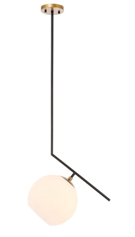 ZC121-LD8047D10BK - Living District: Ryland 1 light Black and Brass and Frosted White glass pendant