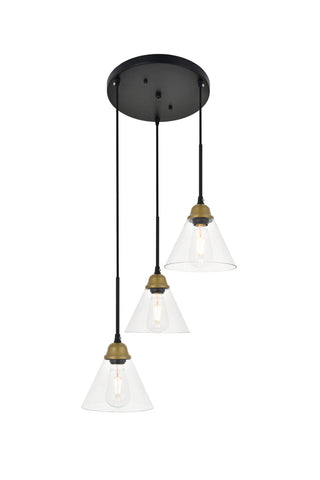 ZC121-LD4017D18BRB - Living District: Histoire 3 light brass and black Pendant