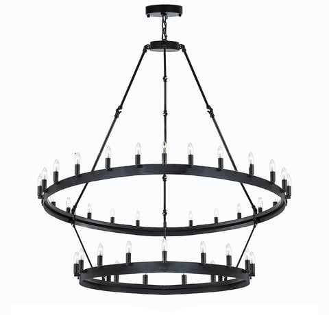 Wrought Iron Vintage Barn Metal Castile Two Tier Chandelier Chandeliers Industrial Loft Rustic Lighting W 38" H 50" - G7-3429/30