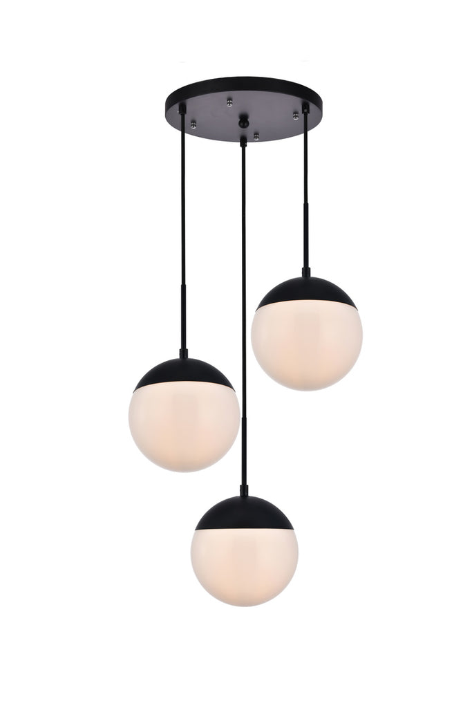 ZC121-LD6068BK - Living District: Eclipse 3 Lights Black Pendant With Frosted White Glass