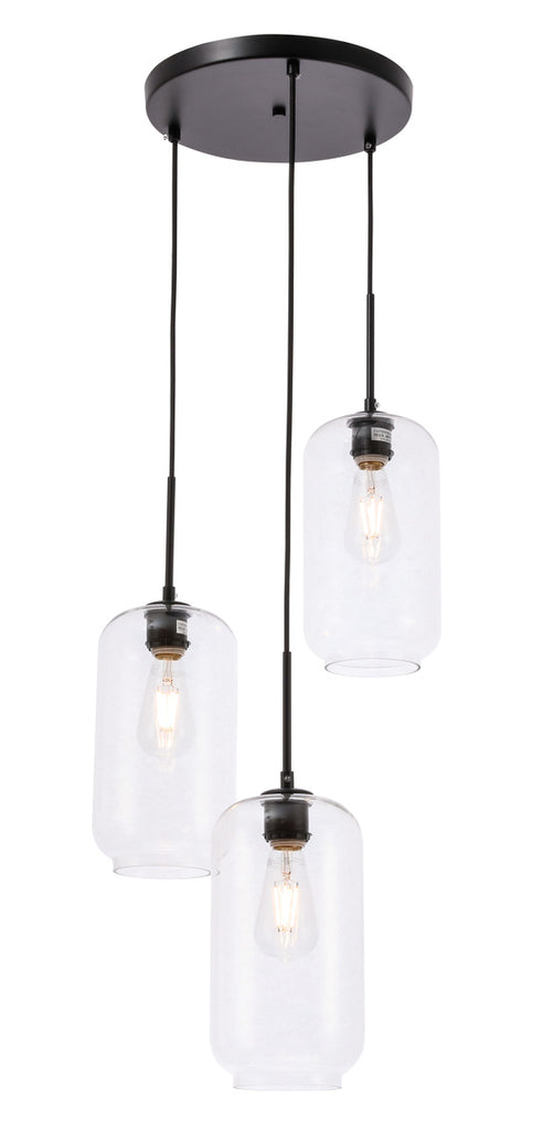 ZC121-LD2278BK - Living District: Collier 3 light Black and Clear glass pendant