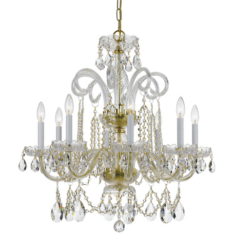 8 Light Polished Brass Crystal Chandelier Draped In Clear Swarovski Strass Crystal - C193-5008-PB-CL-S