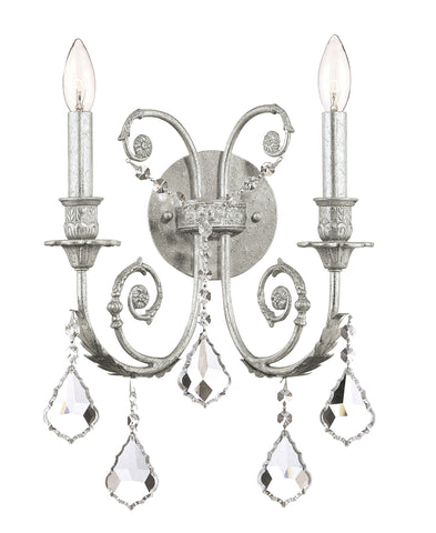 2 Light Olde Silver Crystal Sconce Draped In Clear Swarovski Strass Crystal - C193-5112-OS-CL-S