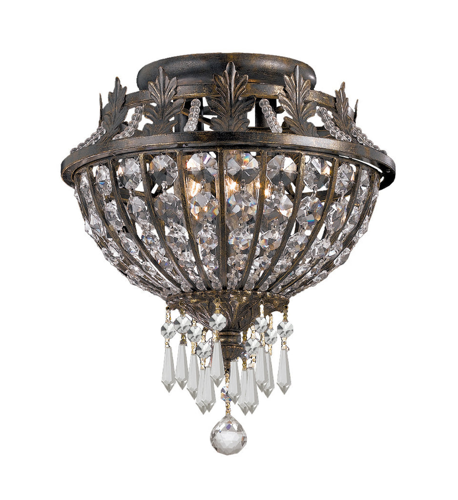 3 Light English Bronze Colonial Ceiling Mount Draped In Clear Hand Cut Crystal - C193-5163-EB-CL-MWP