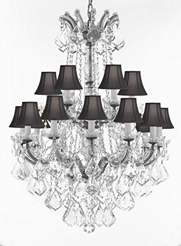 Maria Theresa Crystal Chandelier Chandeliers Lighting With Black Shades H 36" X W 28" - Great For Dining Room Entryway Or Living Room - A500-B12/Cs/Blackshades/152/18