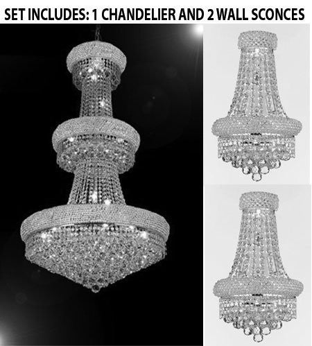 Set Of 3 - 1 French Empire Crystal Chandelier Chandeliers H50" X W30" And 2 Empire Empress Crystal (Tm) Wall Sconce Lighting W12" H17" - 1Ea Cs/541/24+2Ea C121-1800W12SC
