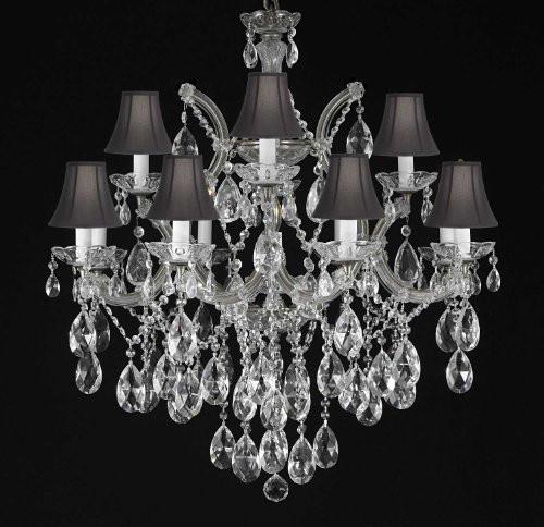 Maria Theresa Chandelier Crystal Lighting Chandeliers With Shades H30" X W28" - A500-Blackshades/Silver/21532/12+1