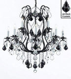 Wrought Iron Crystal Chandelier Lighting Chandeliers H36" x W36" Dressed with Jet Black Crystals! - A500-B20/3034/10+5