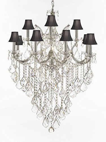 Maria Theresa Chandelier Lighting Crystal Chandeliers With Black Shade H40 "X W28" Chrome Finish - J10-Sc/Blkshd/B12/Chrome/26049/12+1