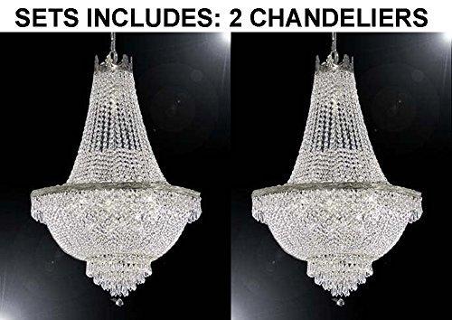 Set of 2 French Empire Crystal Chandelier Lighting - Great for the Dining Room, Foyer, Living Room! H30" X W24" - A500-SILVER/870/9-SET OF 2