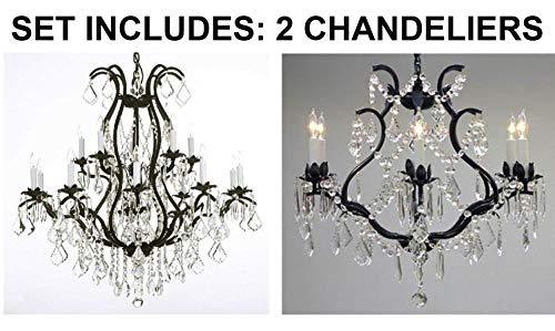Set of 2-1 Wrought Iron Chandelier Crystal Chandeliers Lighting H36" X W36" and 1 Wrought Iron Crystal Chandelier Lighting - Great for Bedroom, Kitchen, Dining Room, Living Room, and More! - A500-1EA 3034/10+5 + 1EA 3530/6