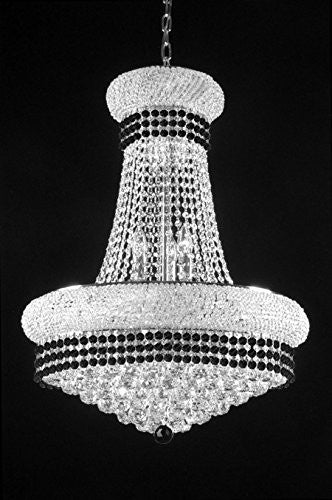 French Empire Crystal Chandelier Chandeliers Lighting Trimmed With Jet Black Crystal Good For Dining Room Foyer Entryway Family Room And More H32" X W24" - A93-B79/Silver/542/15