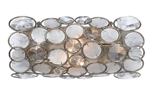 2 Light Antique Silver Eclectic Sconce Draped In Natural White Capiz Shell + Hand Cut Crystal  - C193-522-SA