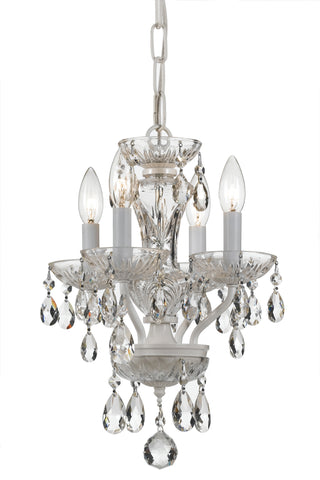 4 Light Wet White Crystal Mini Chandelier Draped In Clear Italian Crystal - C193-5534-WW-CL-I