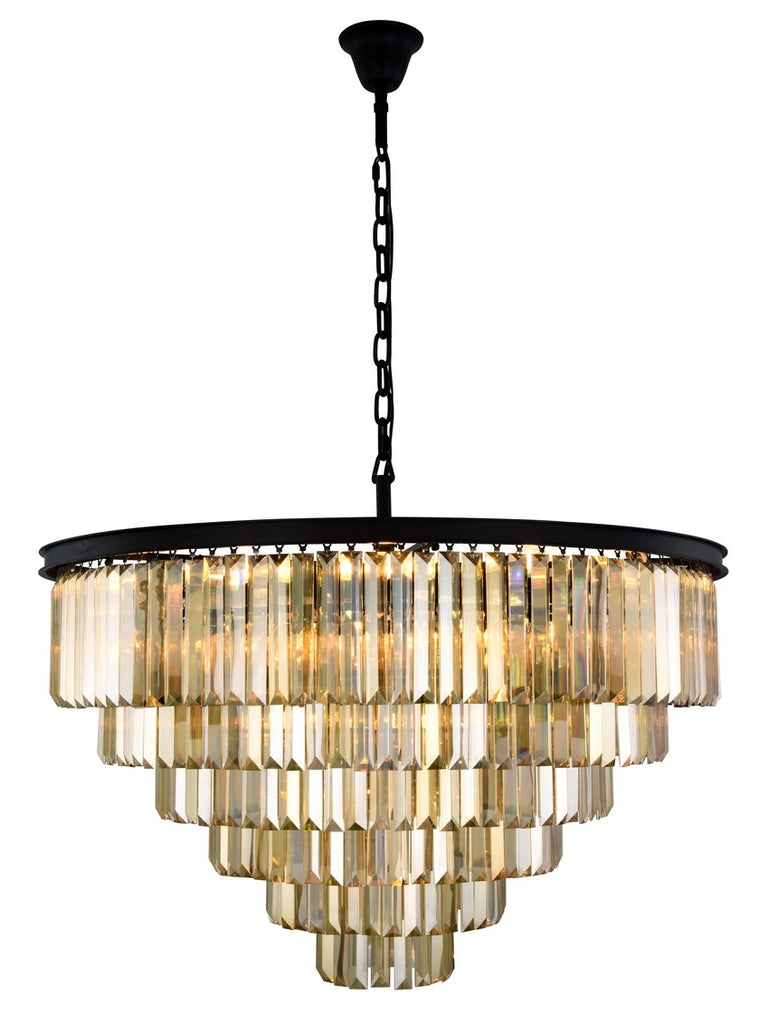 ZC121-1231D44MB-GT/RC - Urban Classic: Sydney 33 light Matte Black Chandelier Golden Teak (Smoky) Royal Cut Crystal