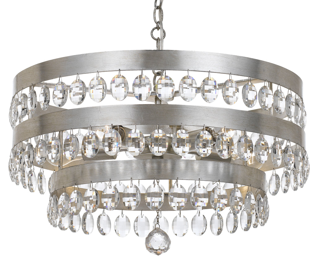 5 Light Antique Silver Transitional Chandelier Draped In Clear Elliptical Faceted Crystal - C193-6106-SA