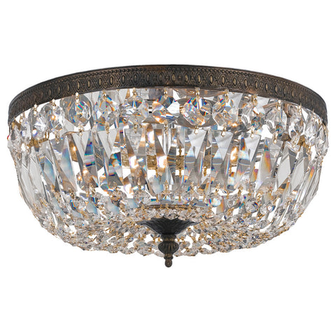 3 Light English Bronze Traditional Ceiling Mount Draped In Clear Hand Cut Crystal - C193-716-EB-CL-MWP