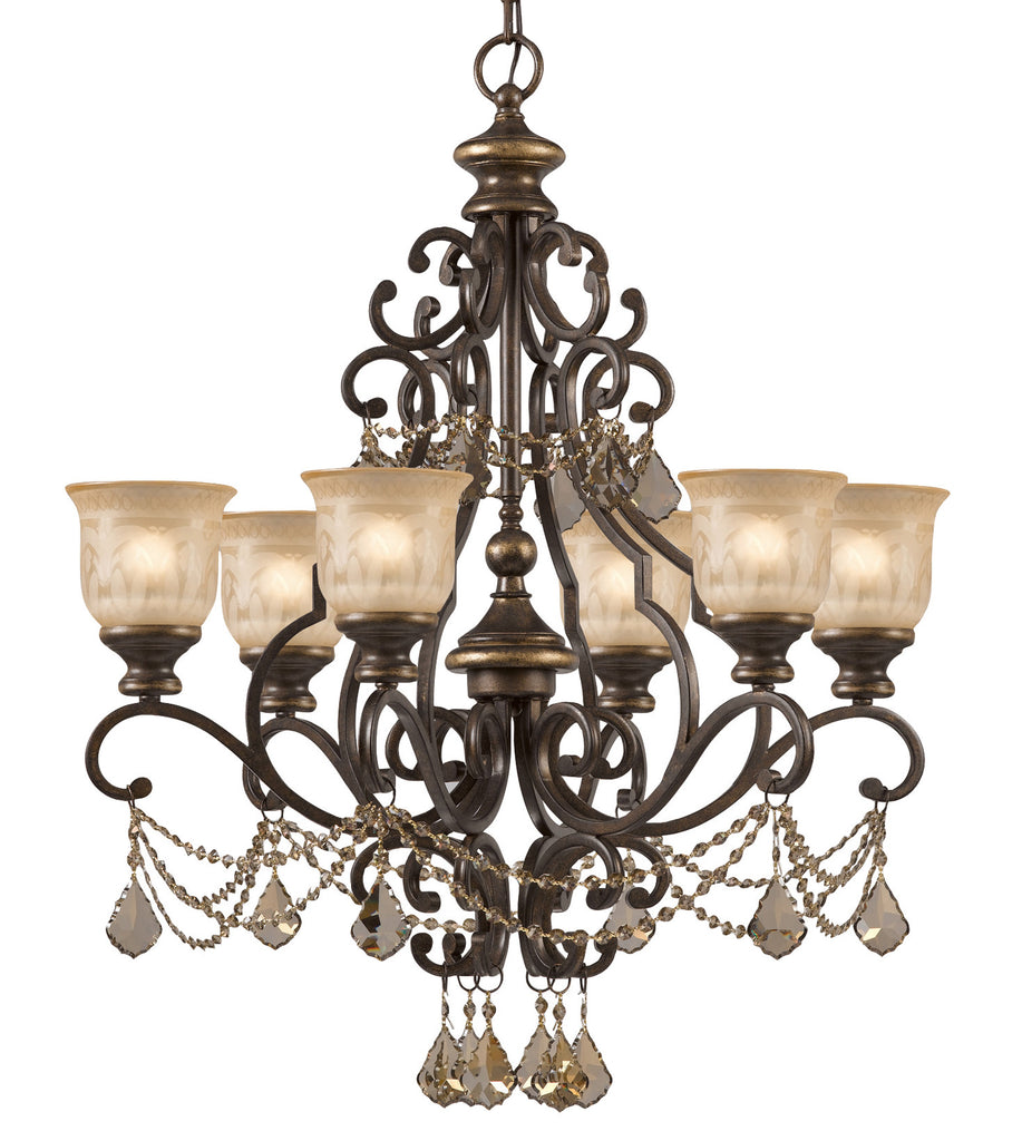 6 Light Bronze Umber Traditional Chandelier Draped In Golden Teak Hand Cut Crystal - C193-7516-BU-GT-MWP