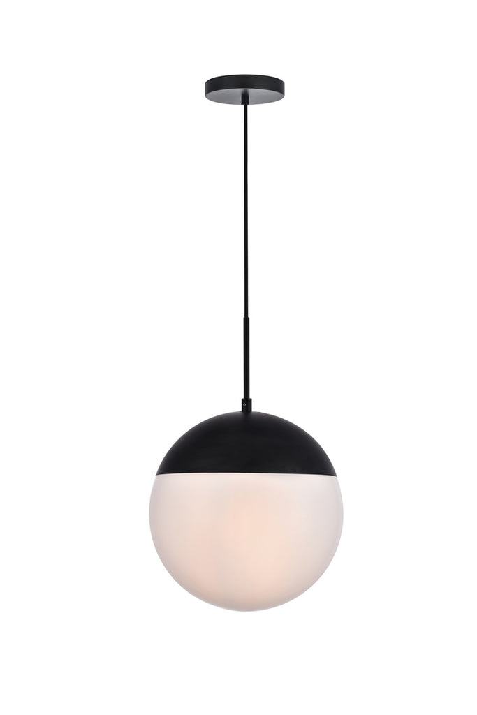 ZC121-LD6038BK - Living District: Eclipse 1 Light Black Pendant With Frosted White Glass