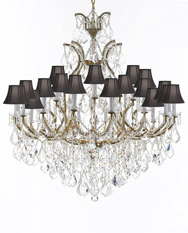 Crystal Chandelier Lighting Chandeliers H52" X W46" Dressed with Large, Luxe, Diamond Cut Crystals Great for the Foyer, Entry Way, Living Room, Family Room and More w/Black Shades - A83-B90/BLACKSHADES/52/2MT/24+1DC