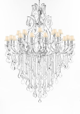 Crystal Chandelier Lighting Chandeliers H65" XW46" Great for the Foyer, Entry Way, Living Room, Family Room and More w/White Shades - A83-B12/WHITESHADES/CS/52/2MT/24+1