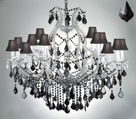 Maria Theresa Chandelier Crystal Lighting H38" W37" Jet Black Crystal & Shades - A500-Sc/BLACK/21510/15+1