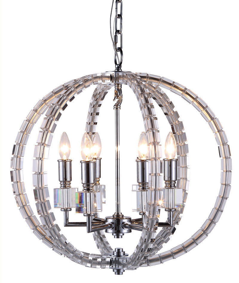 C121-1460D22PN By Elegant Lighting - Cristal Collection Polished Nickel Finish 6 Lights Pendant lamp