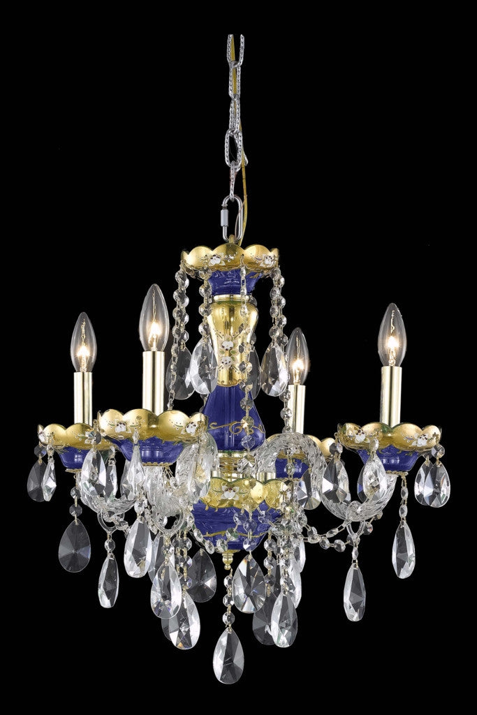 C121-7810D19BE/RC By Elegant Lighting Alexandria Collection 4 Light Chandeliers Blue Finish