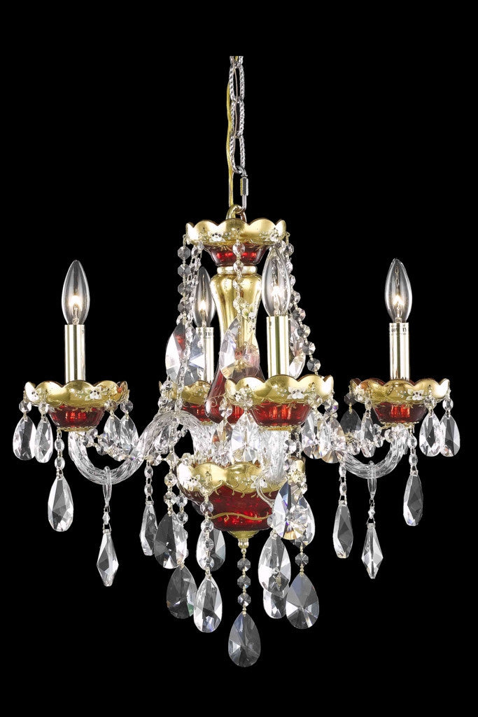 C121-7810D19G/RC By Elegant Lighting Alexandria Collection 4 Light Chandeliers Gold/Red Finish