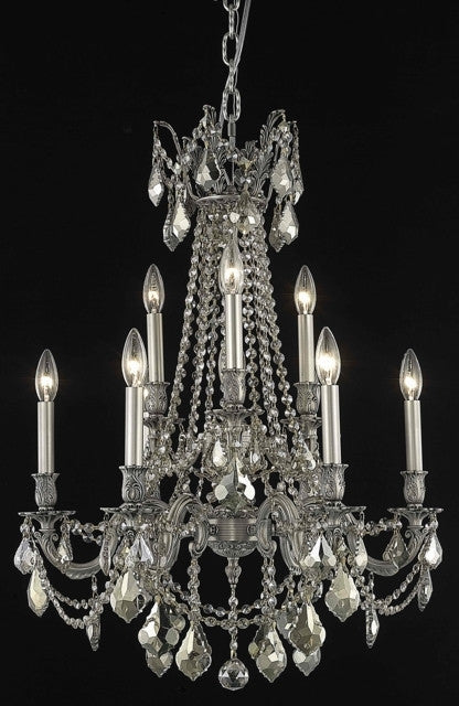 C121-9209D23PW-GT/RC By Elegant Lighting Rosalia Collection 9 Light Chandeliers Pewter Finish