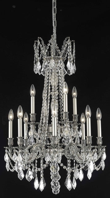 C121-9212D24PW/RC By Elegant Lighting Rosalia Collection 12 Light Chandeliers Pewter Finish
