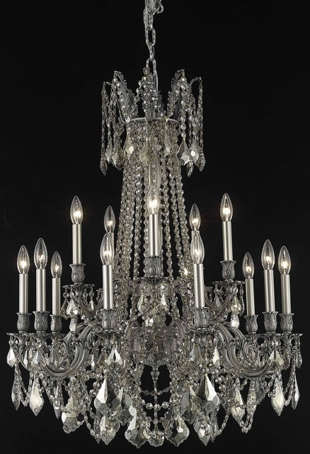 C121-9215D28PW-GT/RC By Elegant Lighting Rosalia Collection 15 Light Chandeliers Pewter Finish