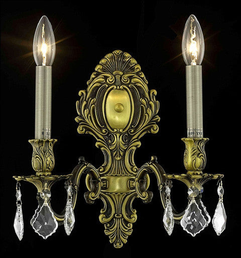 C121-9602W10AB/RC By Elegant Lighting Monarch Collection 2 Light Wall Sconces Antique Bronze Finish
