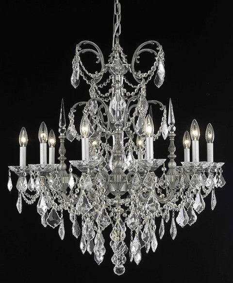 C121-9710D30PW-GT/RC By Elegant Lighting Athena Collection 10 Light Chandeliers Pewter Finish