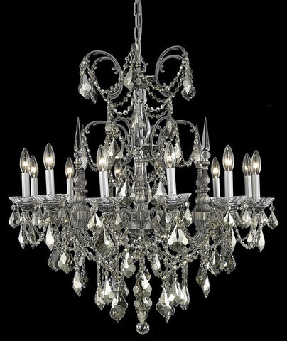 C121-9712D32PW-GT/RC By Elegant Lighting Athena Collection 12 Light Chandeliers Pewter Finish