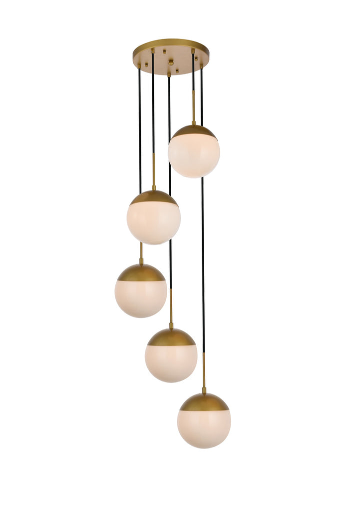 ZC121-LD6078BR - Living District: Eclipse 5 Lights Brass Pendant With Frosted White Glass