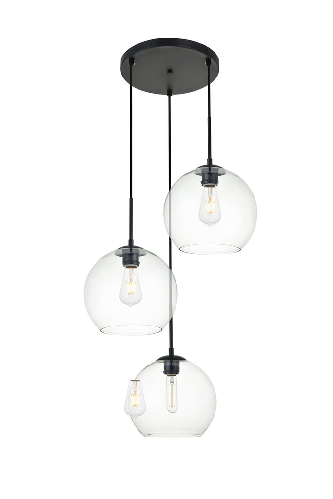 ZC121-LD2214BK - Living District: Baxter 3 Lights Black Pendant With Clear Glass