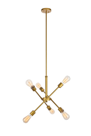 ZC121-LD8017D18BR - Living District: Axel 6 Lights Brass Pendant