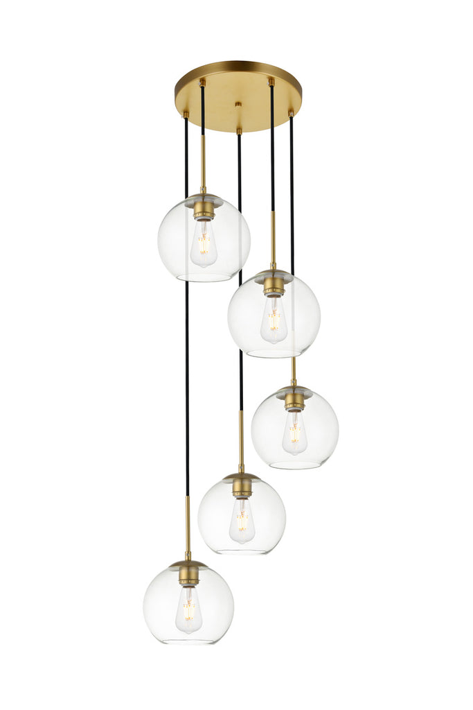 ZC121-LD2226BR - Living District: Baxter 5 Lights Brass Pendant With Clear Glass