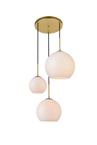 ZC121-LD2219BR - Living District: Baxter 3 Lights Brass Pendant With Frosted White Glass