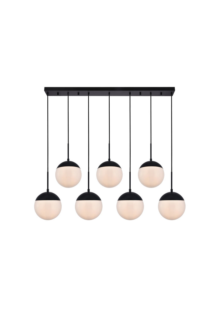 ZC121-LD6086BK - Living District: Eclipse 7 Lights Black Pendant With Frosted White Glass