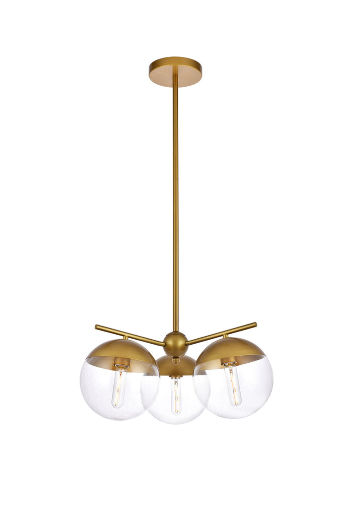 ZC121-LD6133BR - Living District: Eclipse 3 Lights Brass Pendant With Clear Glass